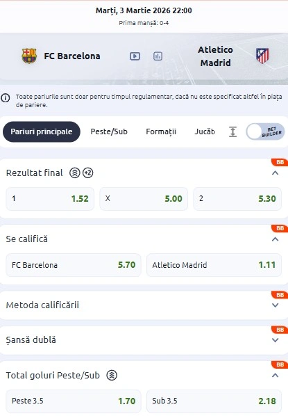 Cote pariuri Barcelona - Atletico Madrid