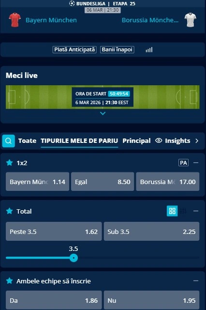 Cote pariuri Bayern - Monchengladbach