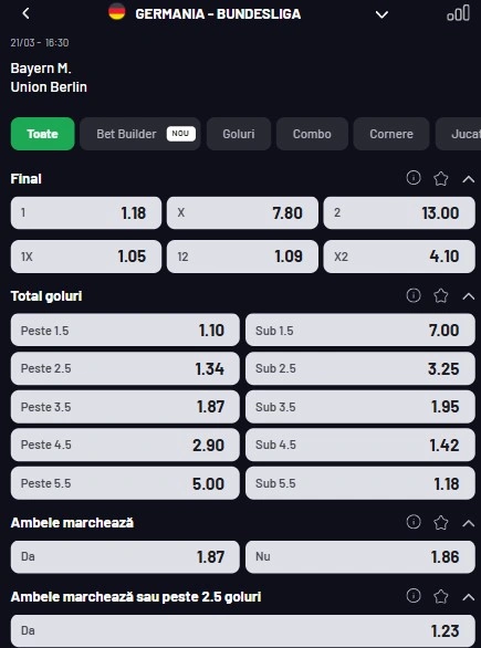 Cote pariuri Bayern vs Union Berlin