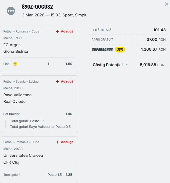 Bilet pariu șansă Superbet 4 martie 2026