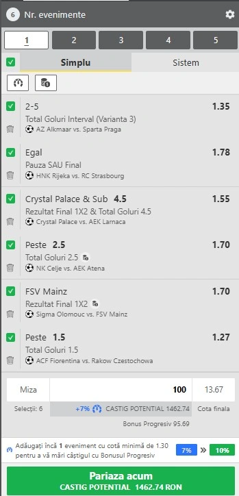 Biletul zilei azi din Conference League 12.03.2026