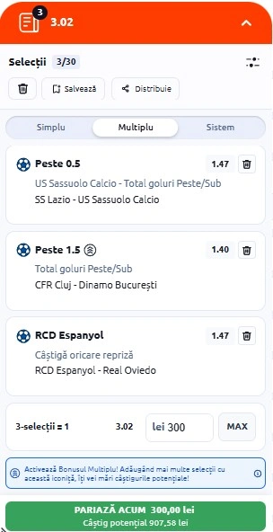 Biletul zilei azi din fotbal 09.03.2026