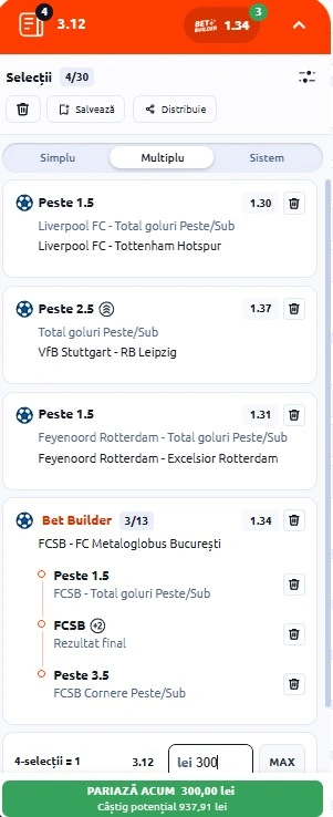 Biletul zilei azi din fotbal 15.03.2026