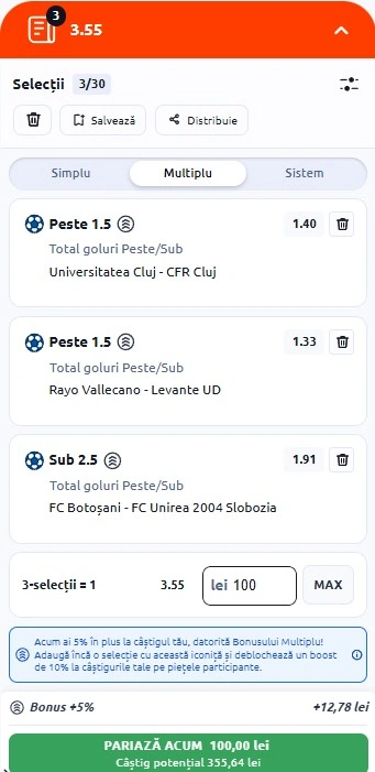 Biletul zilei azi din fotbal 16 martie 2026