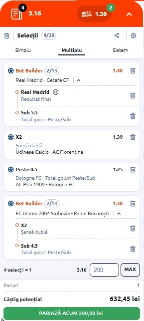 Biletul zilei azi din fotbal 2 martie 2026