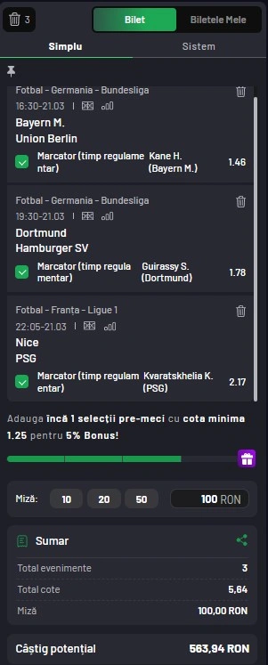 Biletul zilei azi din fotbal 21 martie 2026