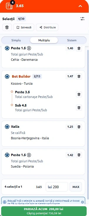 Biletul zilei azi din fotbal 31.03.2026