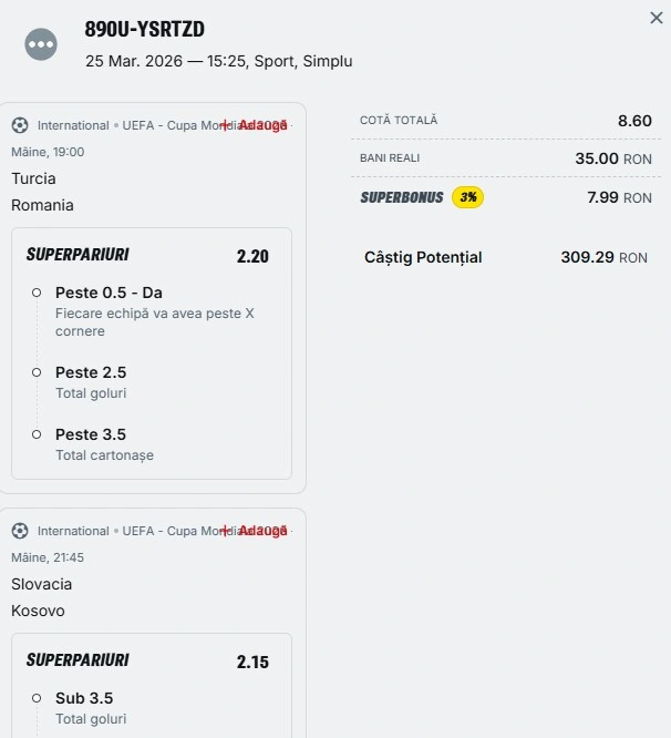 Biletul zilei azi din Superpariuri 26.03.2026