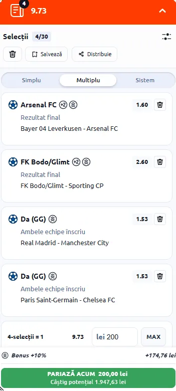 Biletul Zilei cu AI cotă 10