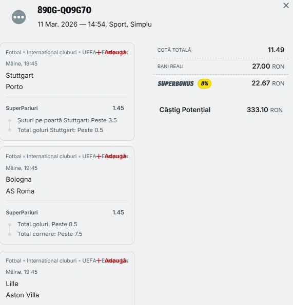 Biletul zilei din Europa League 12.03.2026