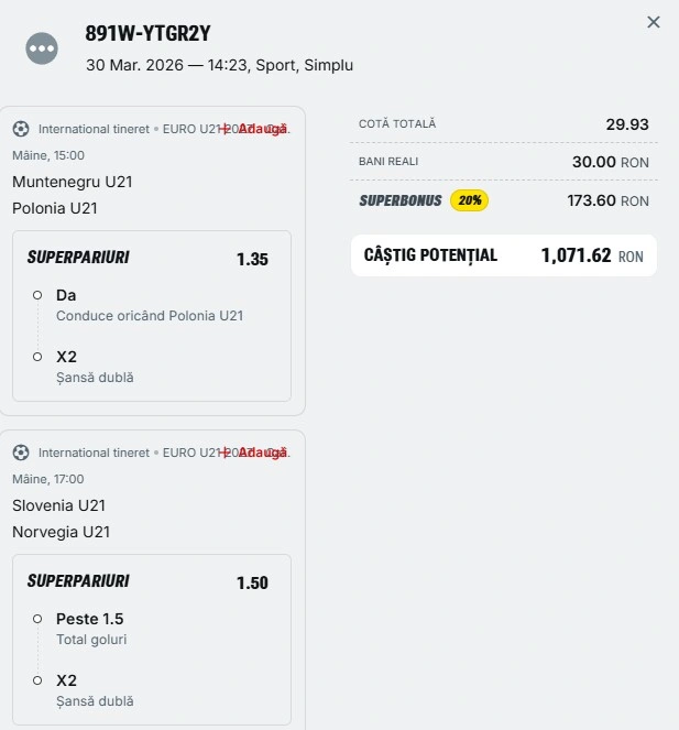 Biletul zilei din fotbal 31.03.2026