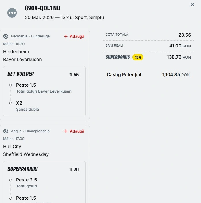 Biletul zilei din Superpariuri 21.03.2026