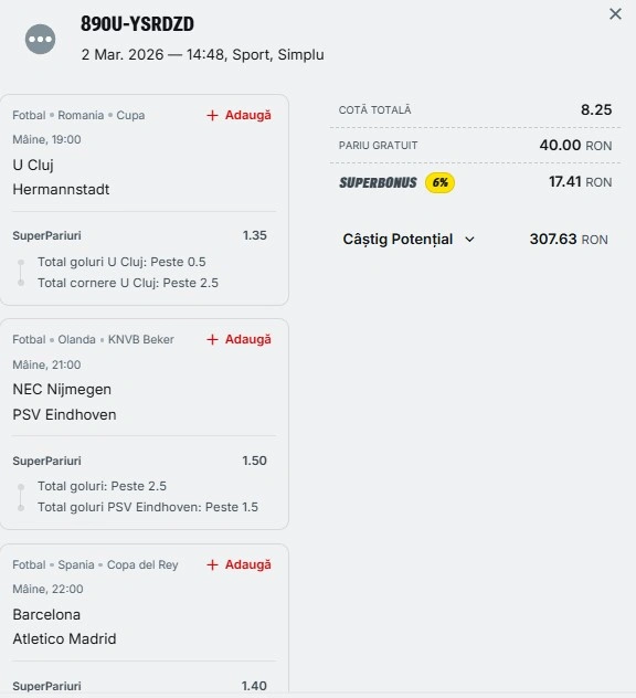 Biletul zilei din Superpariuri 3 martie 2026