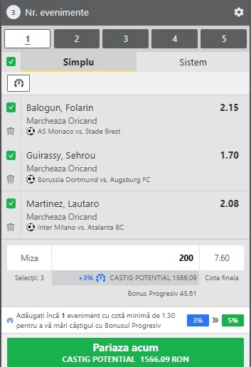 Biletul zilei pe marcatori 14 martie 2026