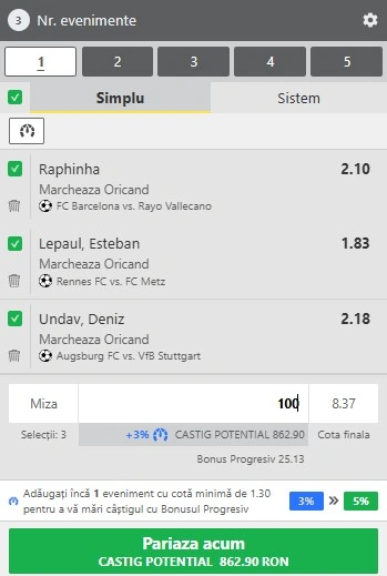 Biletul zilei pe marcatori 22 martie 2026