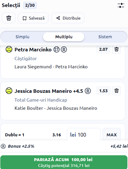 biletul zilei tenis 17 martie 2026