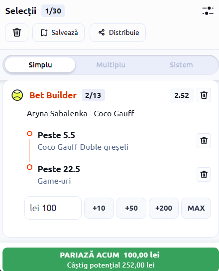 biletul zilei tenis 28 martie 2026