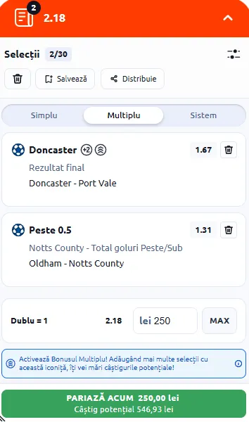 Cota 2 la Betano 24 martie 2026