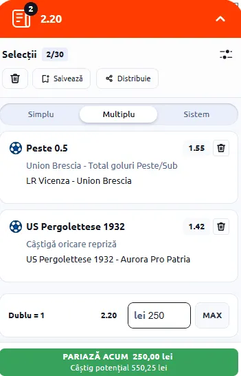 Cota 2 la Betano 28 martie