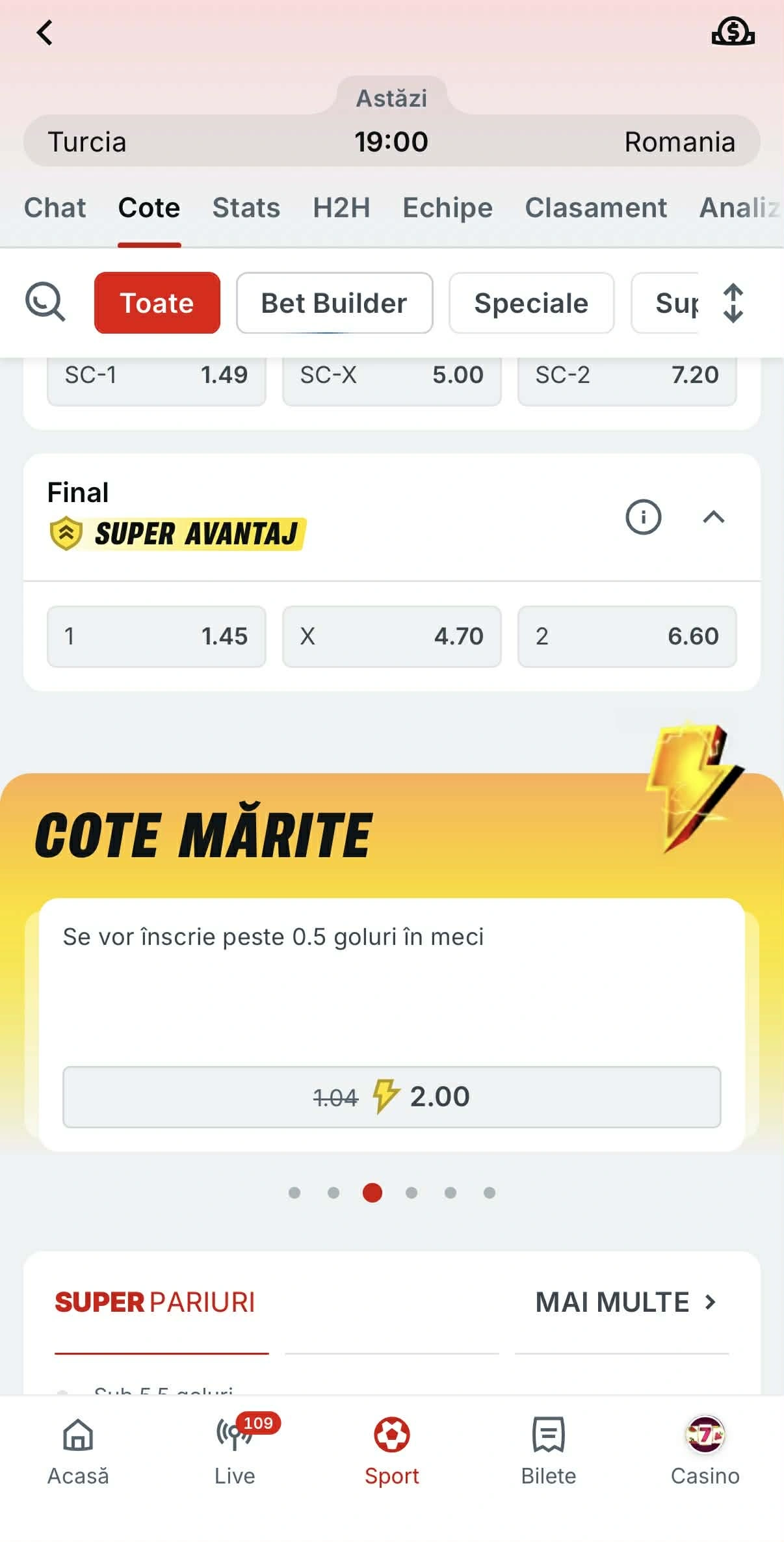 cota 2.00 în loc de 1.03 pentru Turcia vs România 26 martie 2026