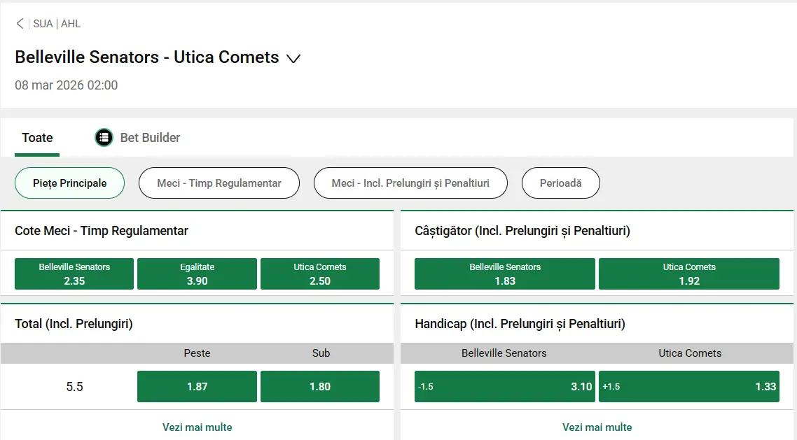 cote Belleville Senators vs Utica Comets - Hochei AHL 08.03.2026