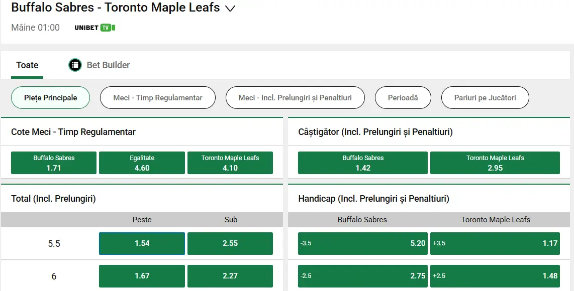 cote Buffalo Sabres vs Toronto Maple Leafs - NHL Hochei 15 Martie 2026