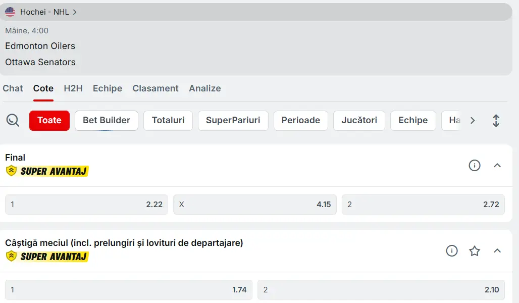 cote Edmonton Oilers vs Ottawa Senators - NHL Hochei 04.03.2026