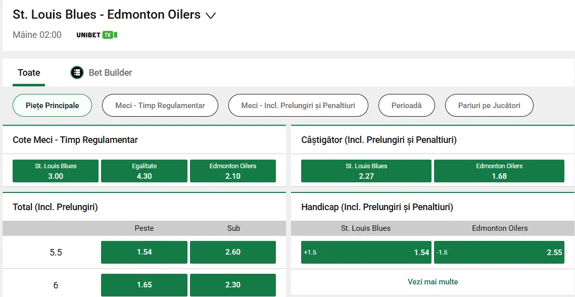 cote St Louis Blues vs Edmonton Oilers - NHL Hochei 14 Martie 2026
