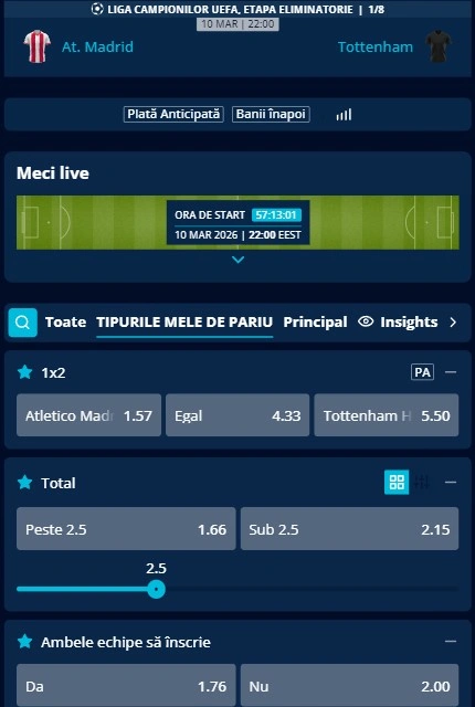 Cote pariuri Atletico Madrid vs Tottenham la Mr Bit