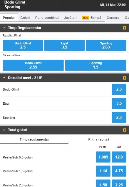 Cote pariuri Bodo/Glimt vs Sporting de la Betfair