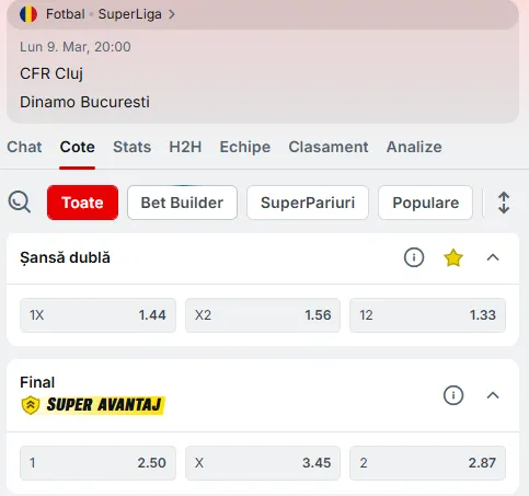 Cote pariuri CFR Cluj vs Dinamo la Superbet