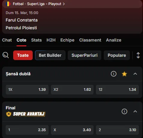 Cote pariuri Farul Constanța - Petrolul Ploiești la Superbet