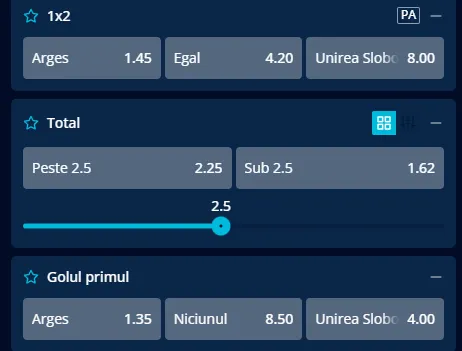 Cote pariuri FC Argeș vs Unirea Slobozia la Mr Bit