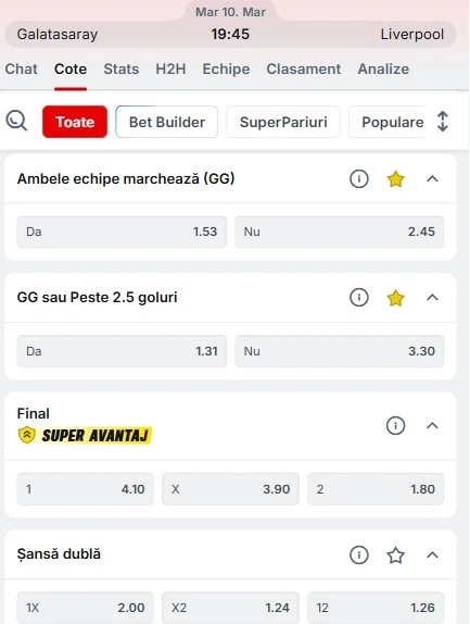 Cote pariuri Galatasaray - Liverpool la Superbet