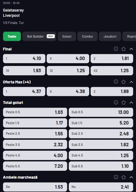 Cote pariuri Galatasaray - Liverpool oferite de Maxbet