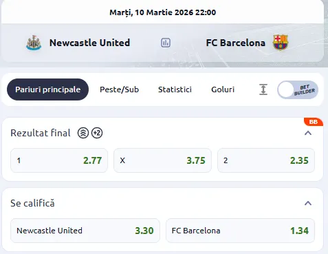 Cote pariuri la Betano pentru meciul Newcastle - Barcelona