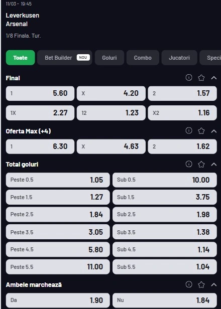 Cote pariuri Leverkusen - Arsenal oferite de Maxbet
