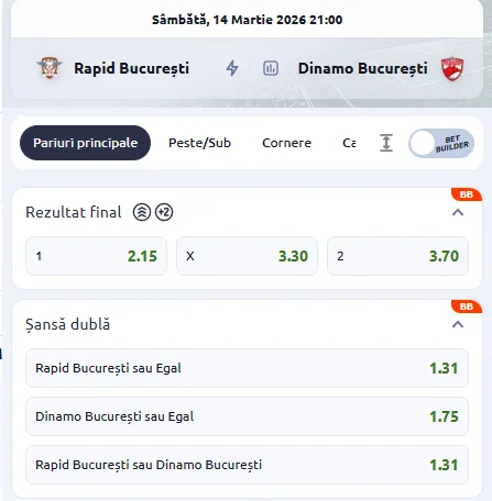 Cote pariuri Rapid vs Dinamo București la Betano