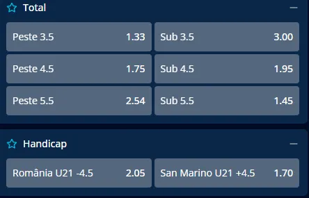 Cote pariuri România U21 - San Marino U21 la Mr Bit