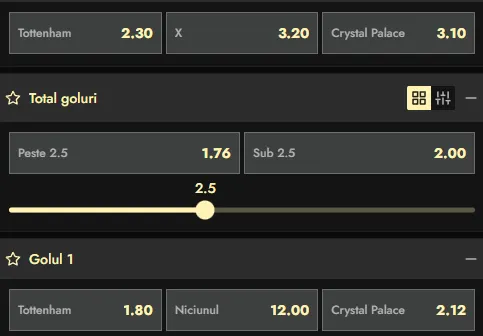 Cote pariuri Tottenham vs Crystal Palace oferite de Don