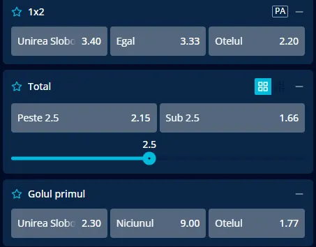 Cote pariuri Unirea Slobozia - Oțelul Galați la Mr Bit
