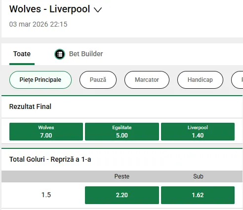 Cote pariuri Wolves vs Liverpool la Unibet