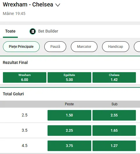 Cote pariuri Wrexham vs Chelsea la Unibet