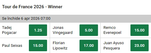 cotele oferite de Unibet pentru câștigătorul Le Tour 2026