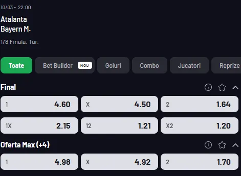 Cum arată cotele în Atalanta - Bayern, la Maxbet?