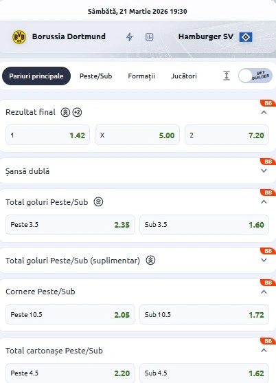 Cote pariuri Dortmund vs Hamburger SV