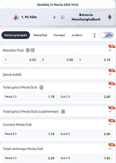 Cote pariuri FC Koln vs Monchengladbach