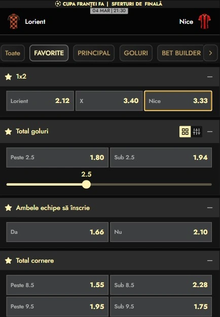 Cote pariuri FC Lorient vs Nice