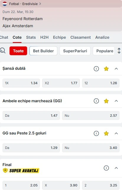 Cote pariuri Feyenoord - Ajax