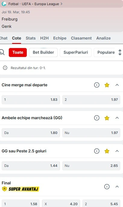 Cote pariuri Freiburg vs Genk